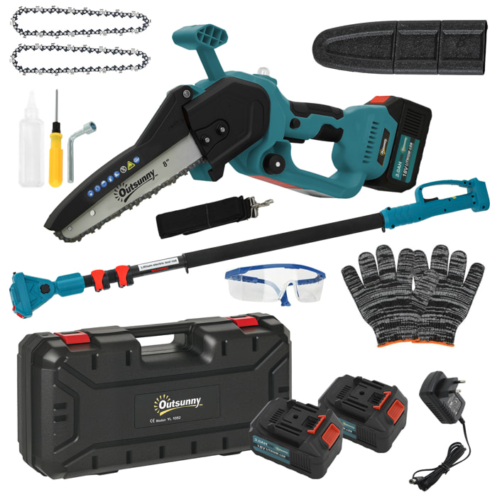 Mini tronçonneuse sans fil 580W - scie d'élagage électrique portable 18V 8 pouces - kit complet bleu