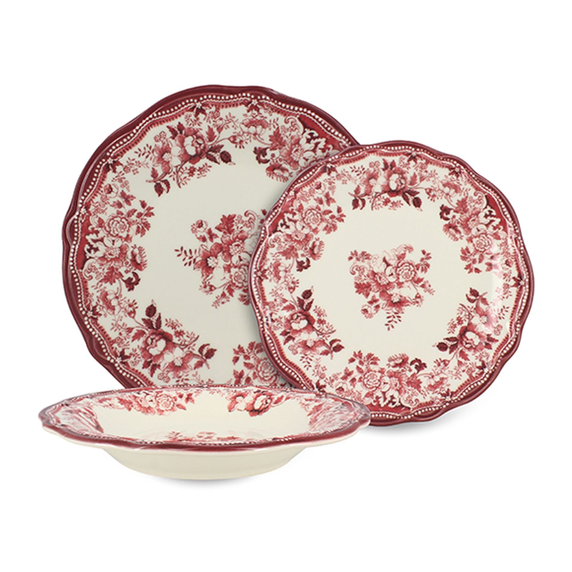Service de table 36 pièces en grès blanc et rose FAUSTINE