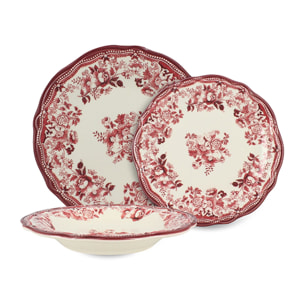 Service de table 36 pièces en grès blanc et rose FAUSTINE