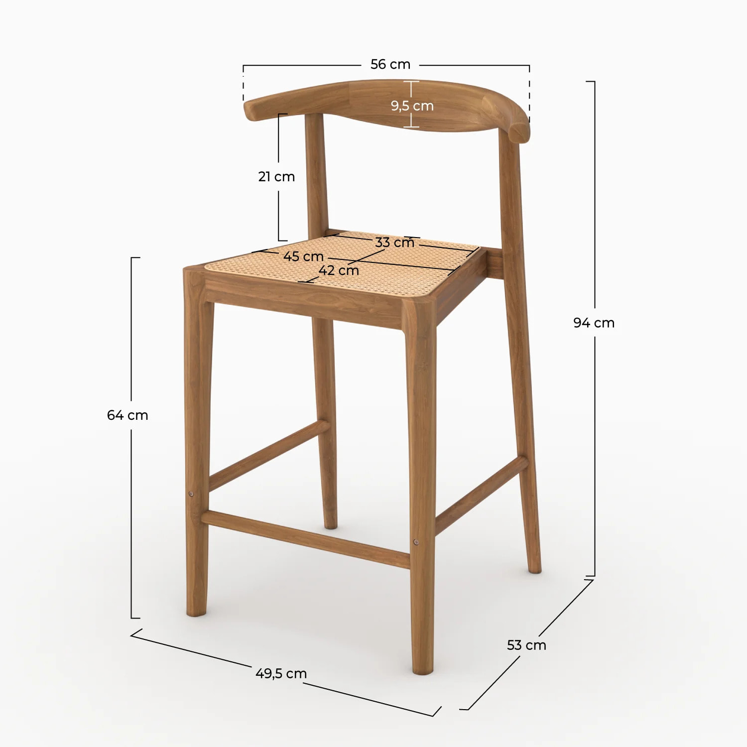 Lot de 2 chaises pour îlot central 64 cm en teck vernis et cannage - Alia