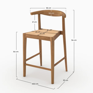 Lot de 2 chaises pour îlot central 64 cm en teck vernis et cannage - Alia