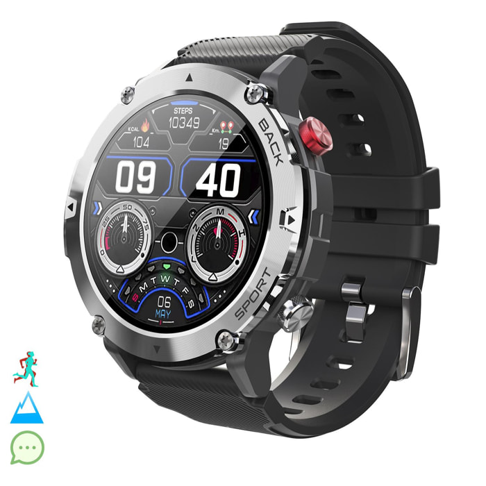 Smartwatch C21 con funzione schermo diviso, 19 modalità sport. Monitoraggio cardiaco e O2.