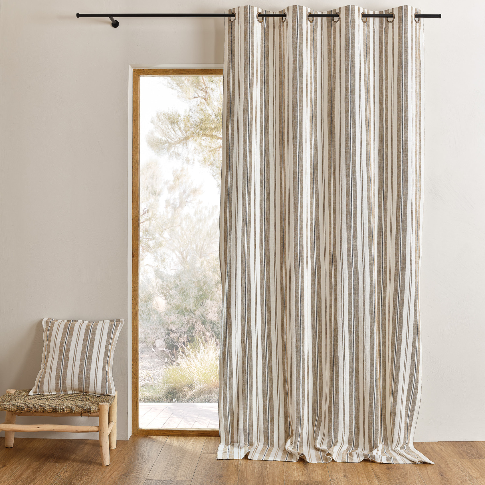 Rideau 100% coton rayures tapissier LOURMARIN - Jaune Ocre