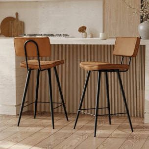 Lot de 2 chaises pour îlot central 66 cm en cuir synthétique camel - Texas