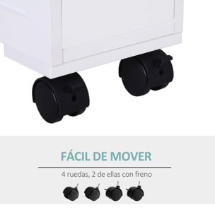 Armario de Baño con Ruedas Mueble de Baño Estrecho con 2 Cajones y Estante de Almacenamiento Carga 20 kg 16x52x71,5 cm Blanco