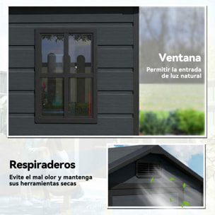 Caseta de Jardín Exterior 1,09 m², 128x104x196 cm, Cobertizo de Jardín Exterior de Plástico con Suelo, Puerta con Cerradura, Ventana y Ventilación para Almacenaje de Herramientas, Gris Oscuro