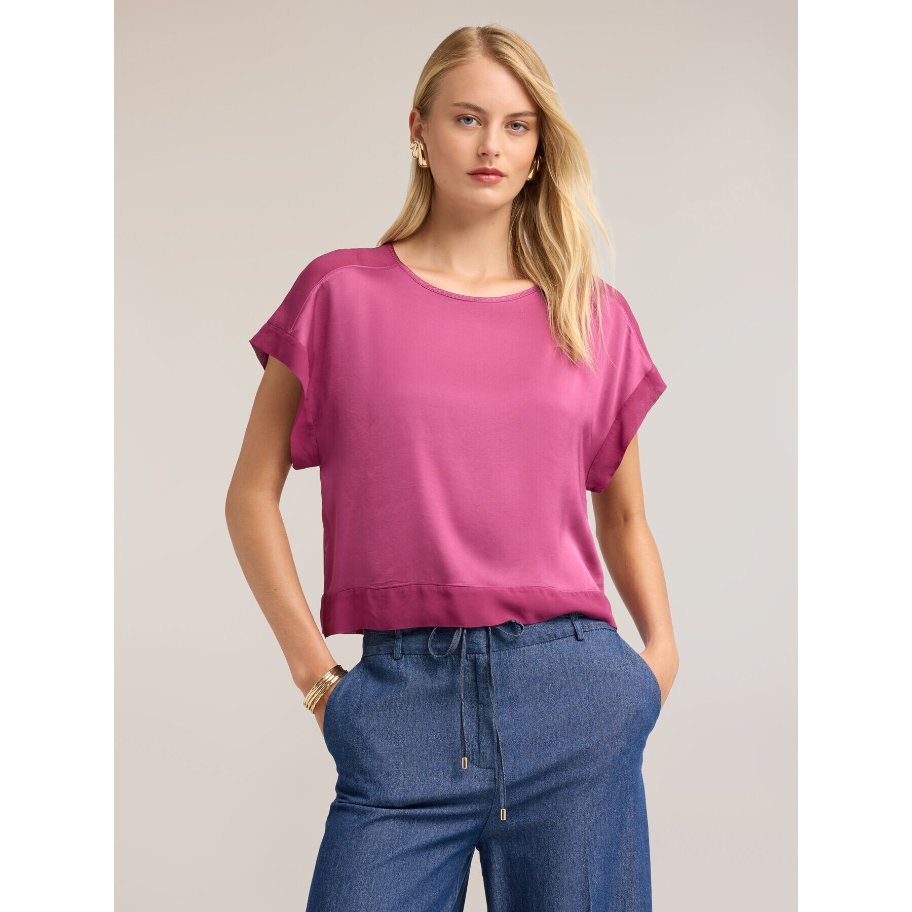 Motivi - Blusa in raso con scollo a barchetta - Fucsia