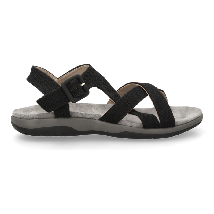 Sandalias planas de mujer diseño moderno, comodas con cierre de cierre autoadherente y con tiras cruzadas