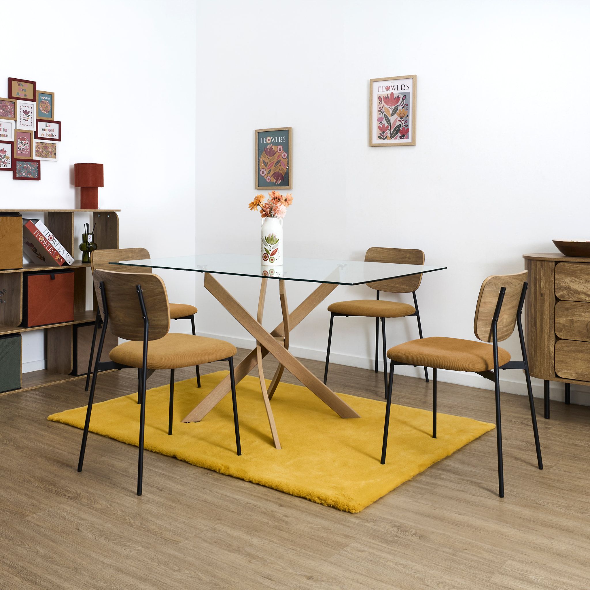 Lot de 4 Chaises - HOME DECO FACTORY - Jules - Design Épuré - Jaune