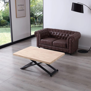 Mesa de centro elevable con patas metálicas y ruedas en negro y roble 120x49-76 cm Lada Negro - Roble