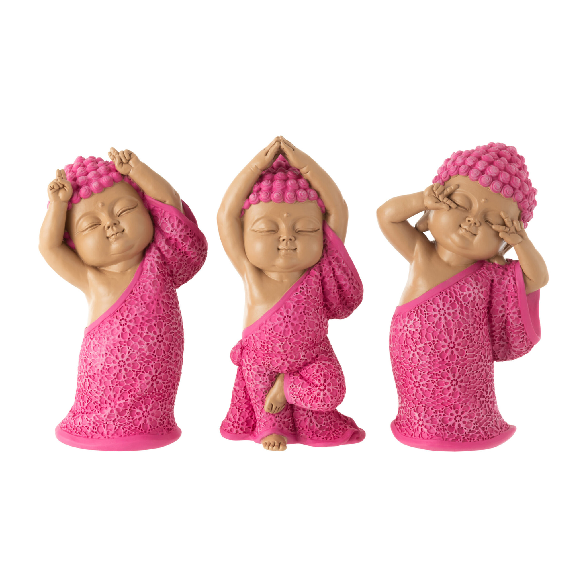 J-Line figurine Moine Rigolo - polyrésine - rose - 3 pièces