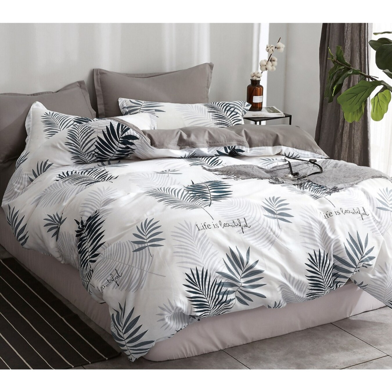 Parure housse de couette avec taie à volant 100% coton - Libful