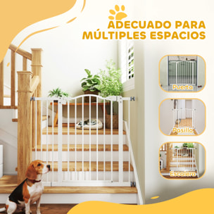 Barrera de seguridad para Perros Extensible 74-94 cm, para Puertas y Escaleras, Barrera para Perros con Extensión 14 cm, Montaje a Presión y Doble Bloqueo, Blanco