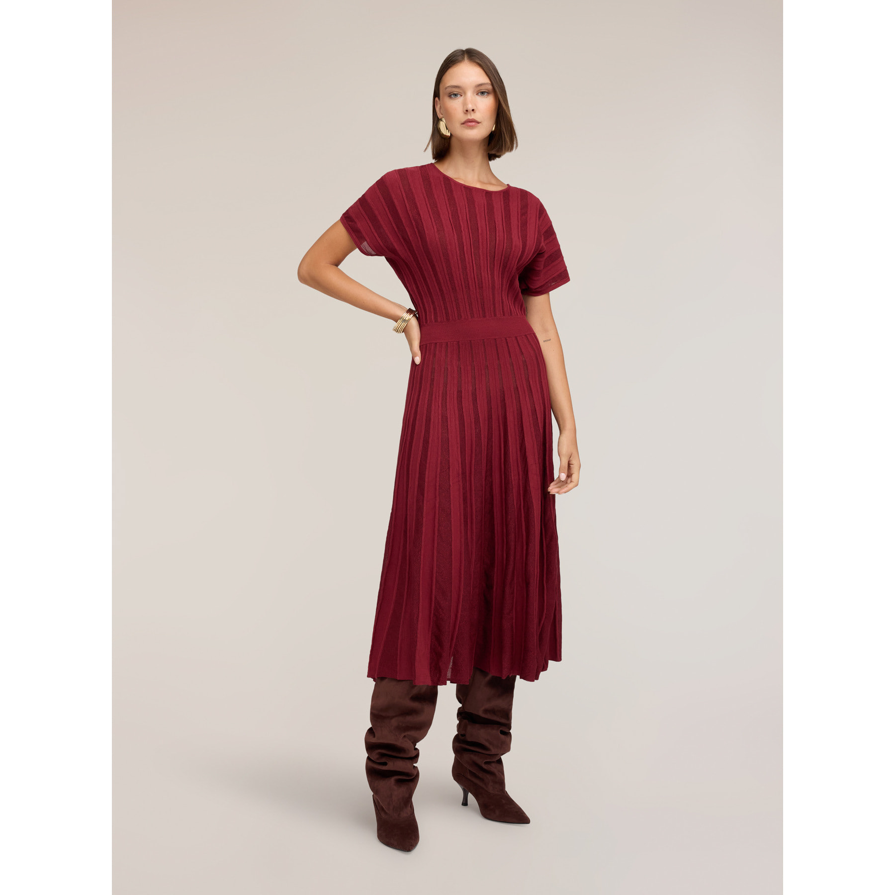 Motivi - Vestito flare in maglia plissé - Rosso