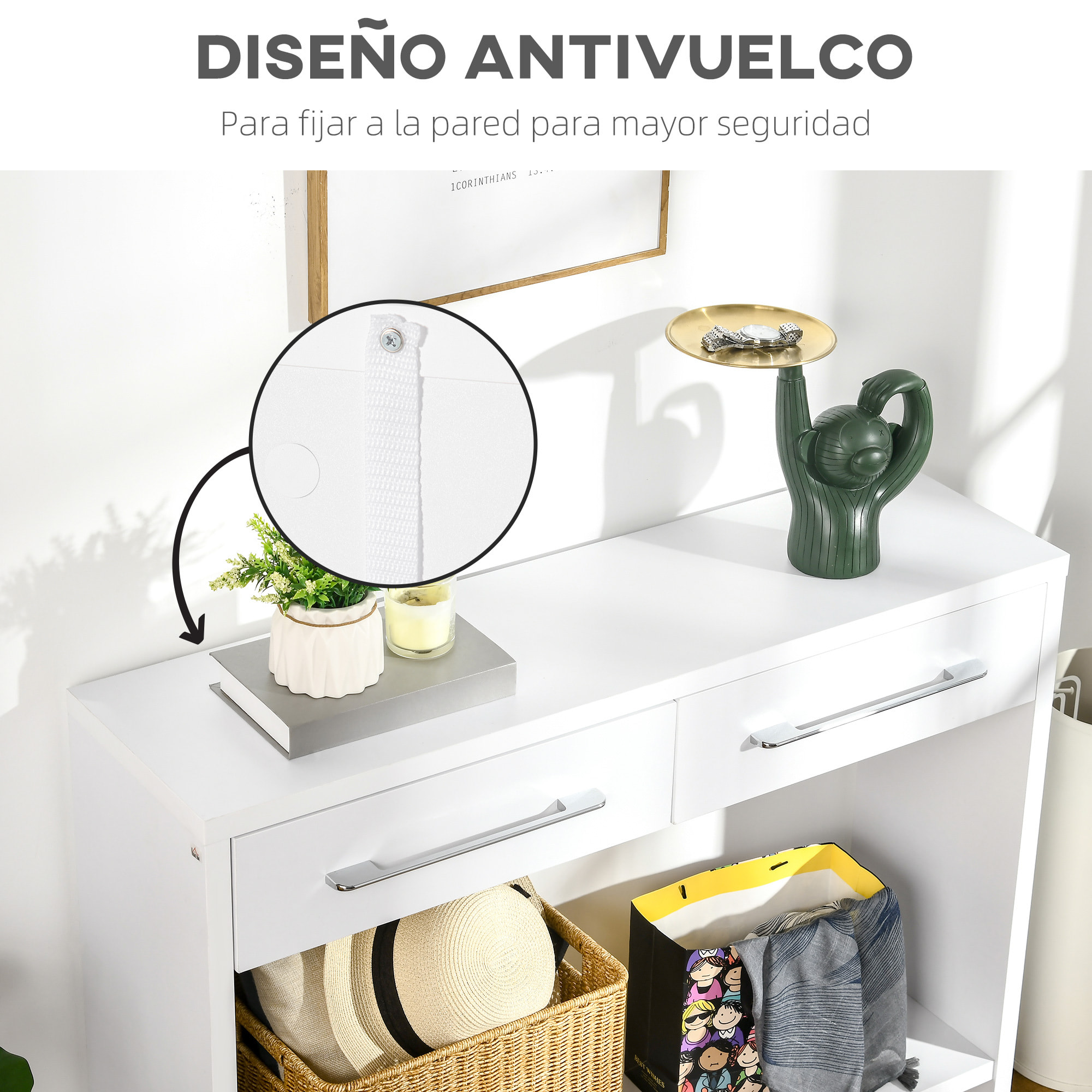 HOMCOM Mesa Consola Mesa de Entrada con 2 Cajones y Estante de Almacenaje Mueble Recibidor para Pasillo Salón Estilo Moderno Antivuelco Carga 50 kg 101,6x28x76,2 cm Blanco