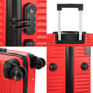 DAM Set di 3 valigie Trolley, in materiale leggero ABS ad alta resistenza con angoli rinforzati. Chiusura numerica e 4 ruote doppie rimovibili e girevoli a 360°. 54x32x80 Cm. Colore: Rosso