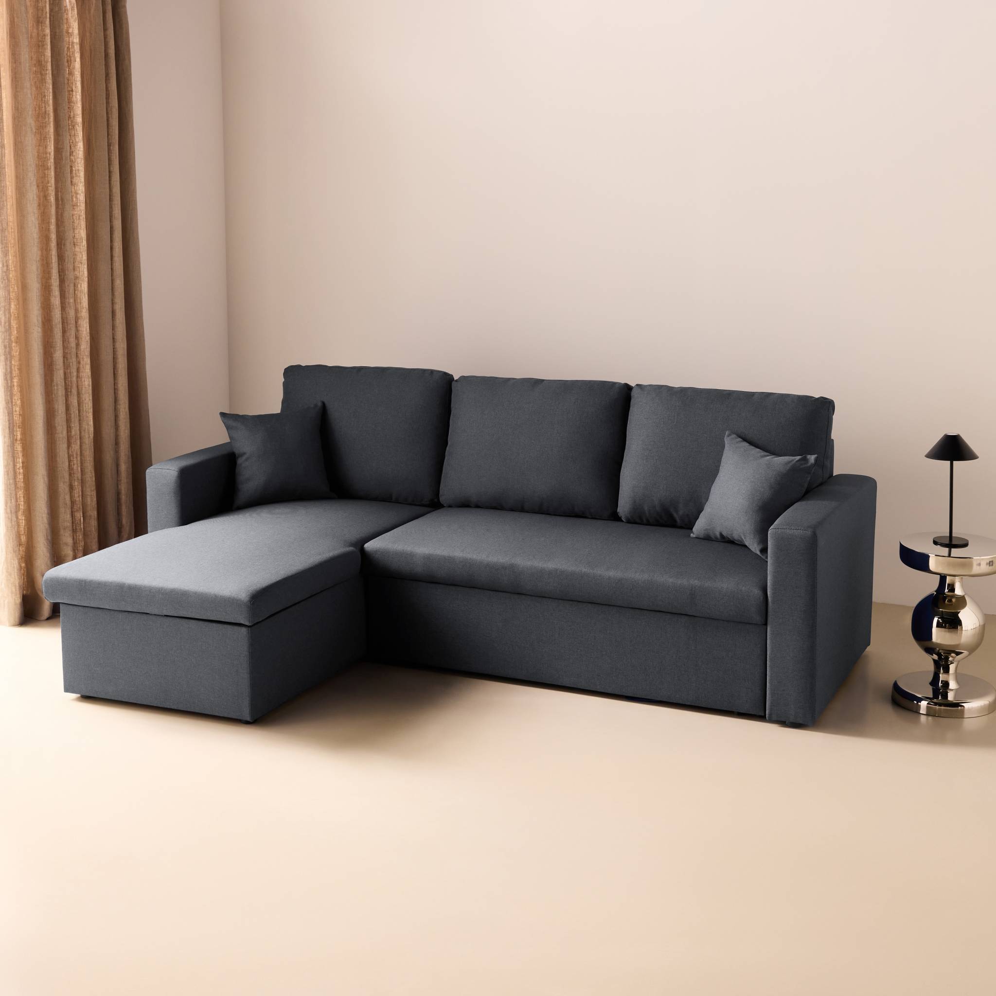 Canapé d'angle convertible réversible 3 places tissu avec coffre IDA