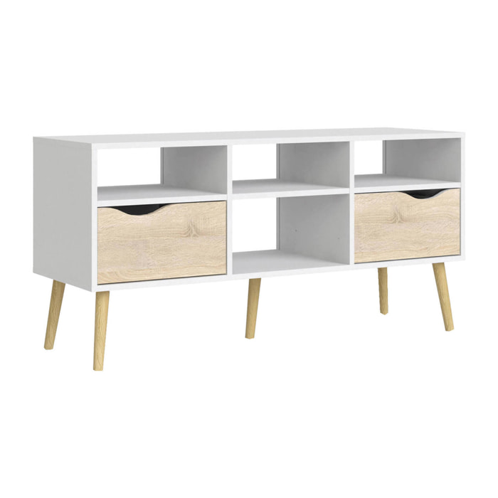 Mobile porta TV Aliani, Credenza da soggiorno, Armadio basso per TV, Base parete attrezzata, 117x39 h57 cm, Bianco e Quercia