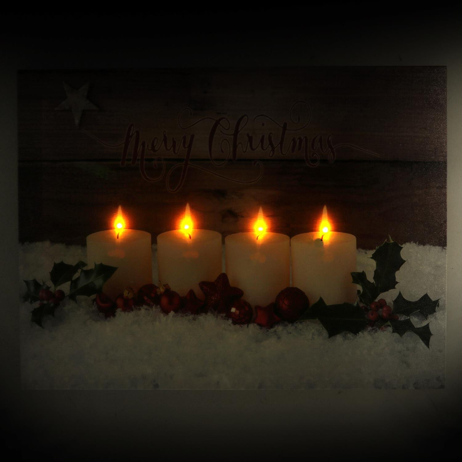 Quadro in legno con led candele bianche cm40x30x1,8