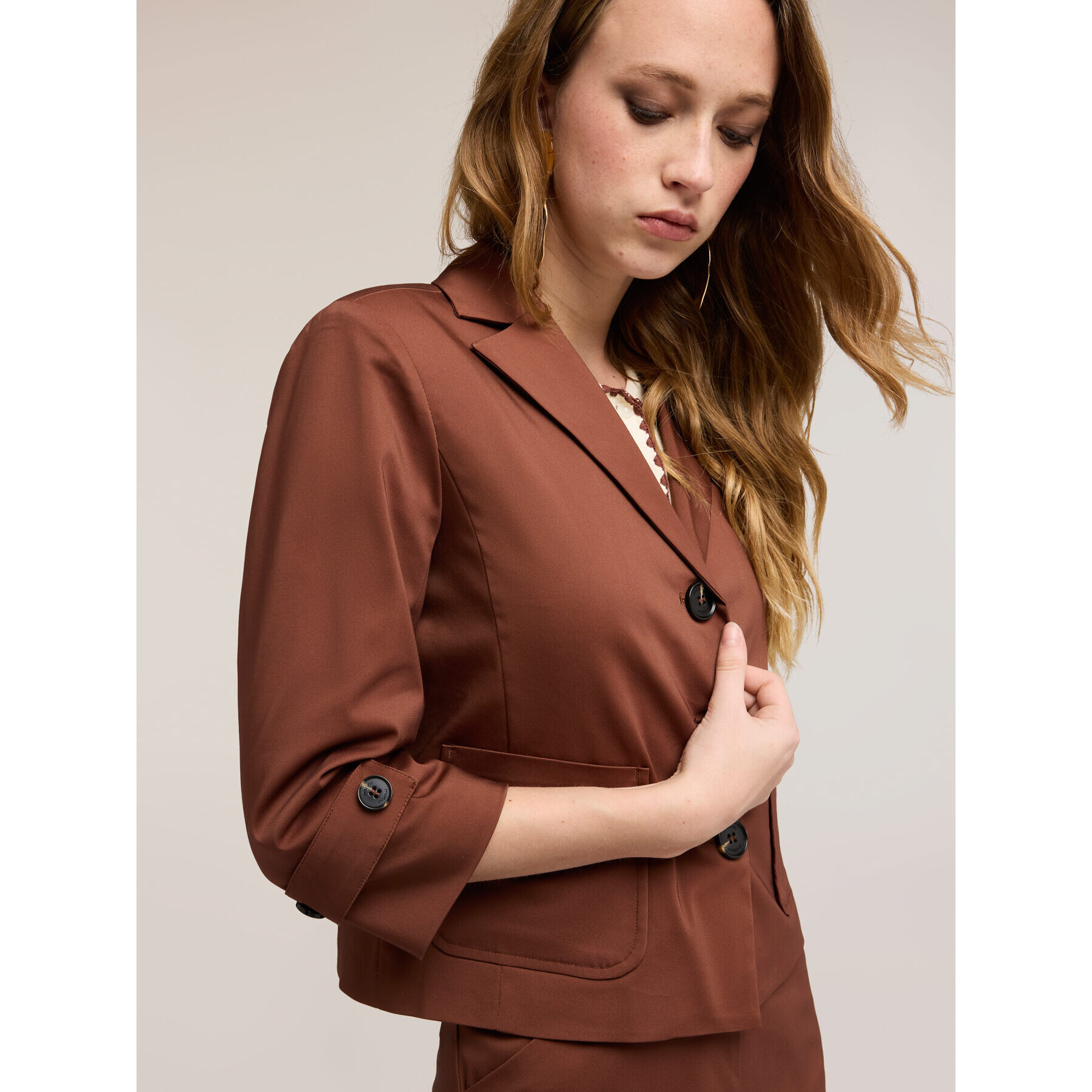 Motivi - Giacca maniche tre quarti in misto cotone - Marrone