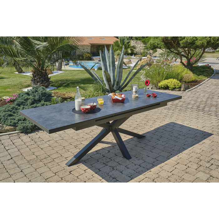 CAICOS - Table de jardin 10 places en aluminium anthracite et HPL effet marbre