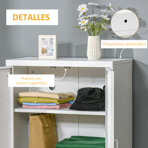 Armario de Almacenamiento Aparador de Metal con Doble Puerta Cierre Magnético y 2 Estantes Ajustables para Oficina Salón Dormitorio 75x33x110 cm Blanco