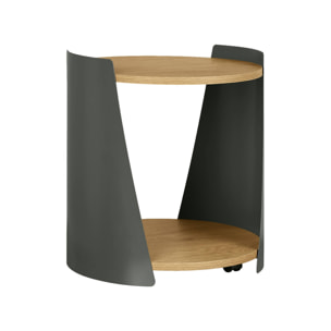 Table d'appoint, table de chevet métal courbé et décor bois avec roulettes MOLTO