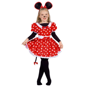 Abito Costume Carnevale Topina Di Cuori Rosso Nero Bambina