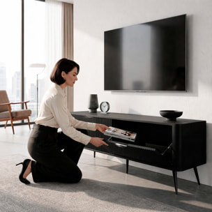 Mobile Porta TV Moderno Con 2 Ante a Ribalta Cannettate Mobiletto Contenitore Design Moderno Soggiorno Salotto Living Home 163.2 x 38 x 51.2 Cm Nero