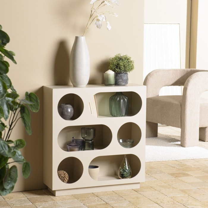 AGATHE - Buffet 70x23cm 6 niches en bois peint beige