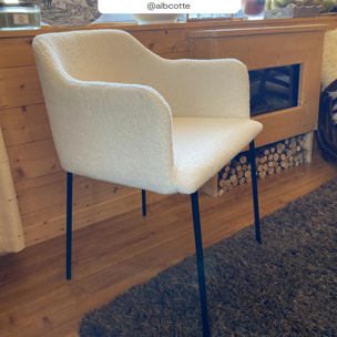 Fauteuil blanc en tissu effet laine bouclette - Glam