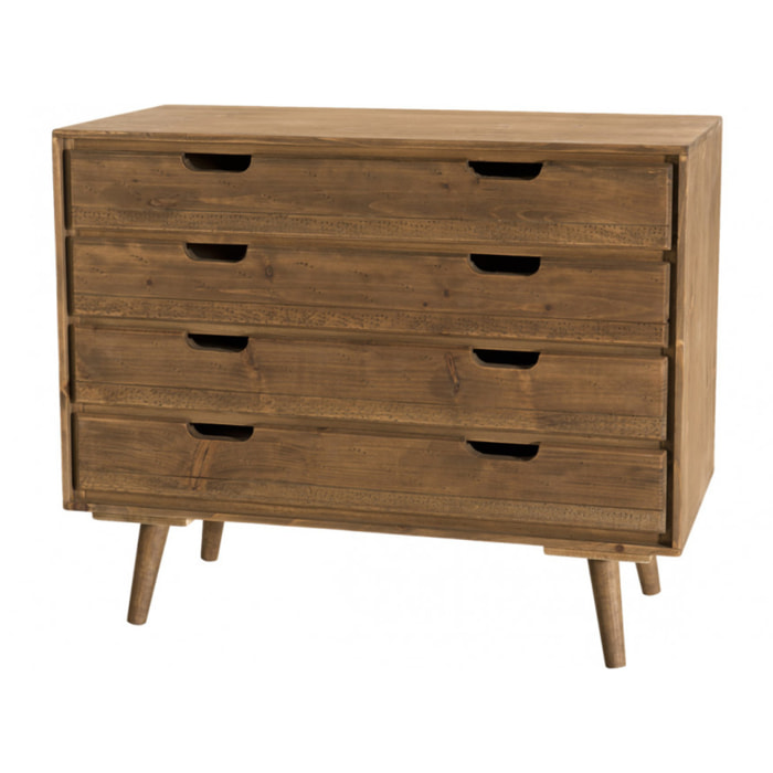 ANDREW - Commode scandi bois marron 4 tiroirs Sapin