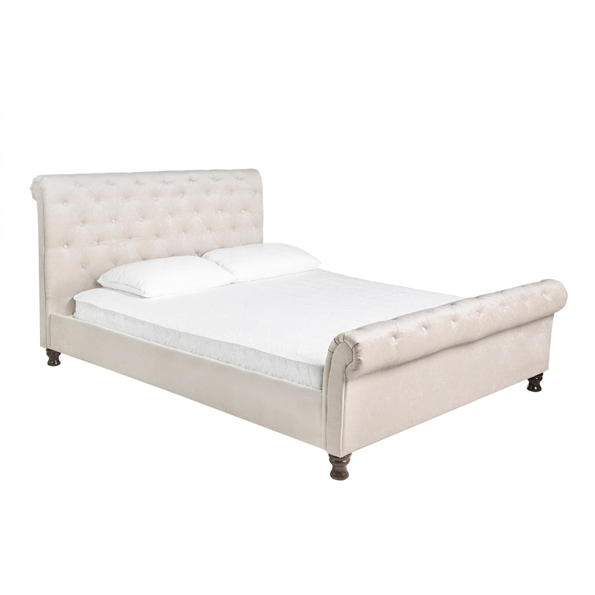 Lit 2 places 160x200 cm en tissu velours beige capitonné RILEY