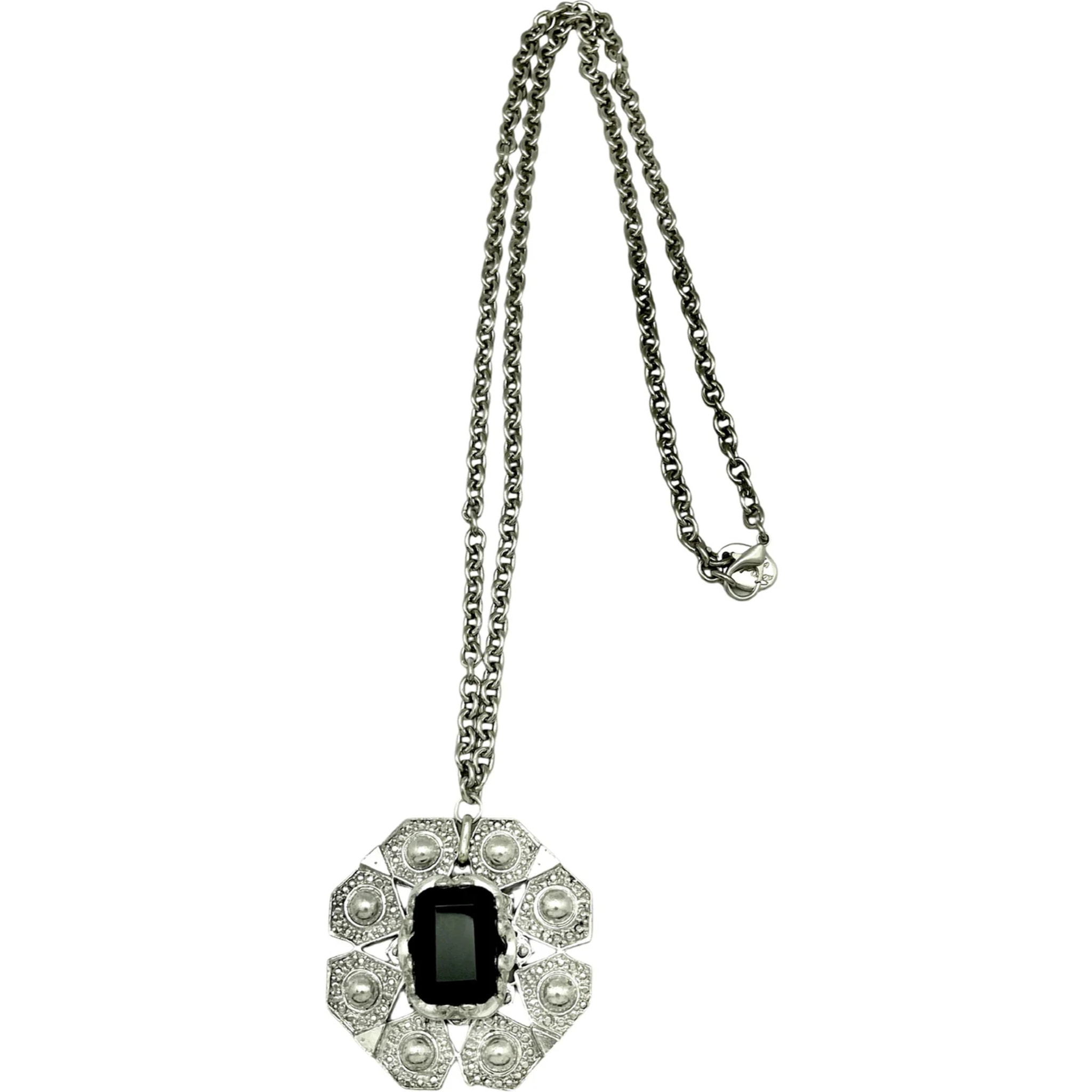 Collr largo Bizancio plata envejecida 10µ y cristal negro