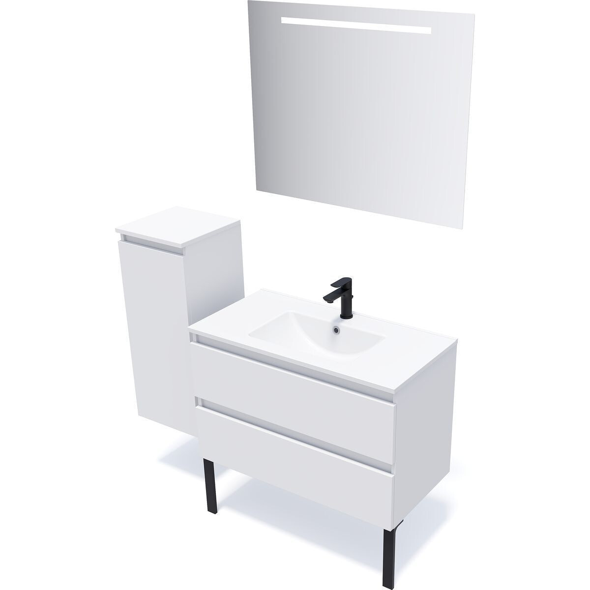 Ensemble vasque intégrée 2 tiroirs + miroir - HUDSON