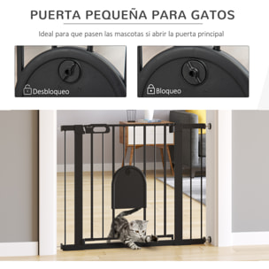 Barrera de Seguridad Perros 75-103cm con 2 Extensiones Cierre Automático Negro