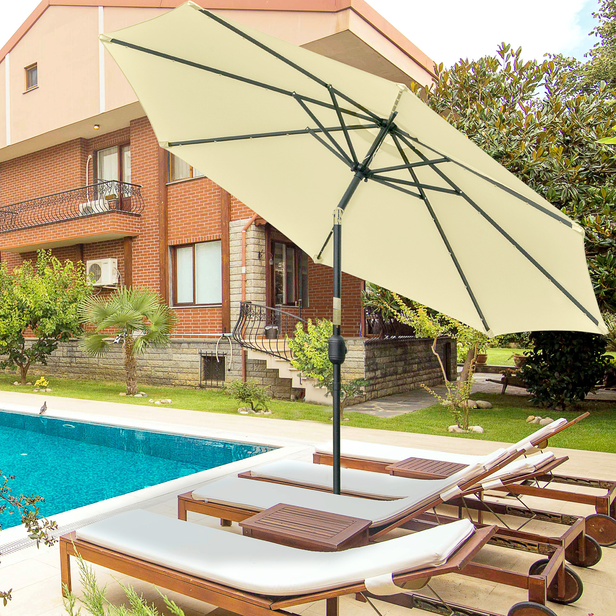 Parasol de jardin inclinable LED dia.265x233cm beige