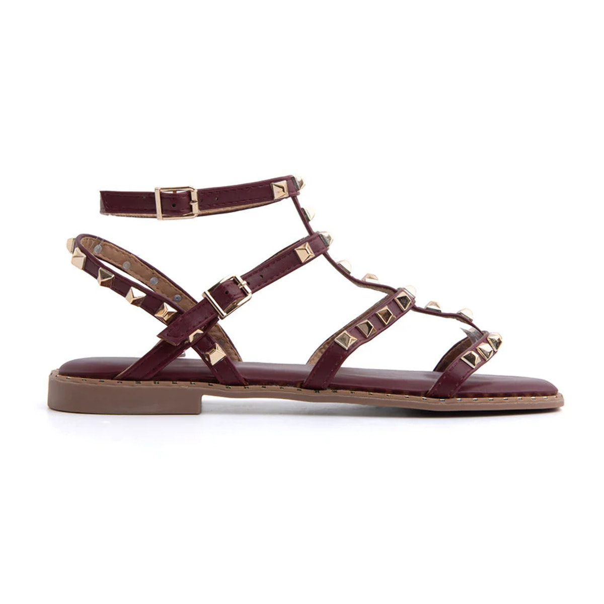Sandalo gladiator con borchie - VINO ROSSO