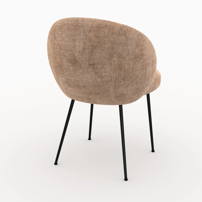 Chaise en velours chenillé marron glacé et métal noir - Bloomy