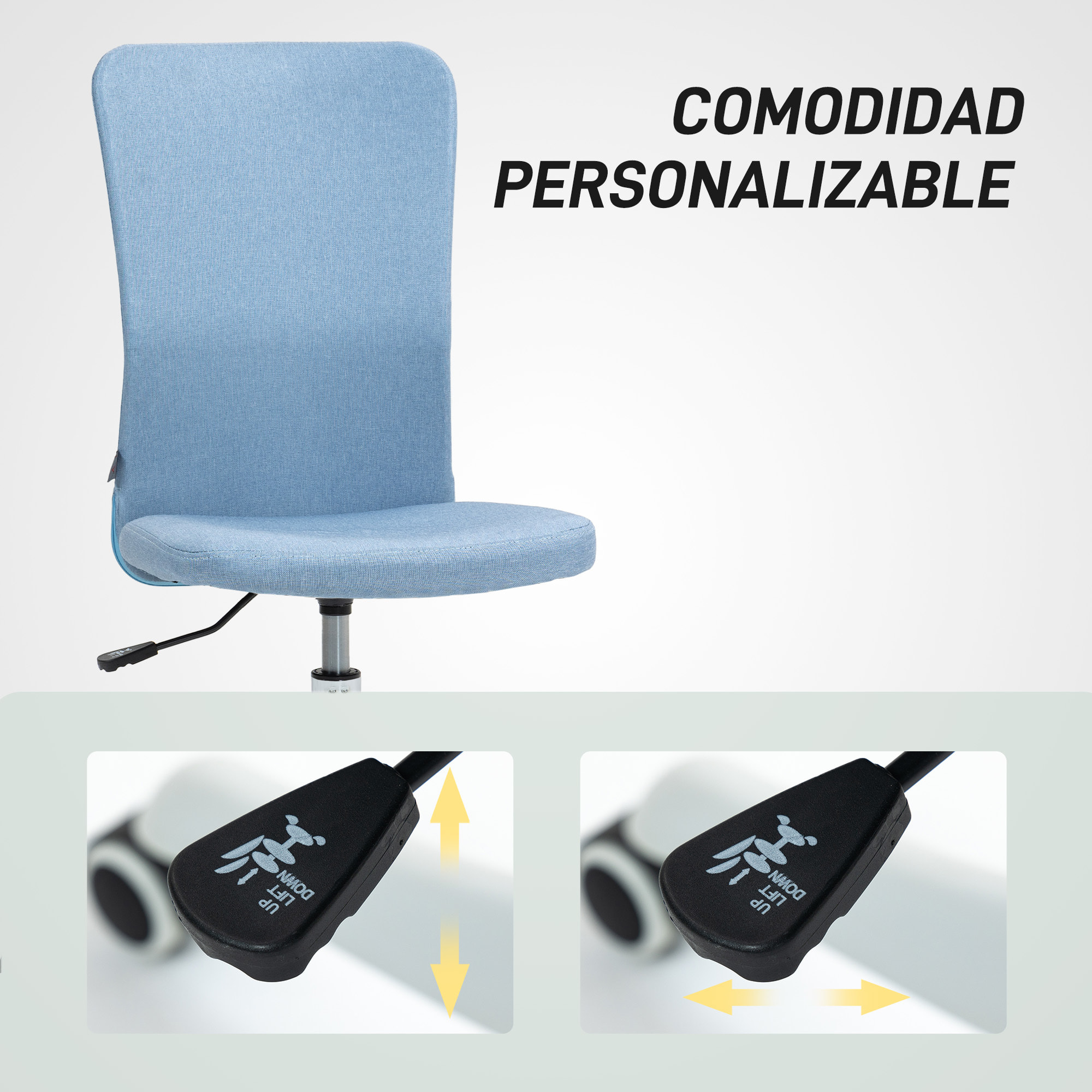 Silla de Escritorio sin Brazos Silla de Oficina Giratoria Tapizado en Lino Sintético con Altura Ajustable para Estudio Dormitorio Tocador Carga 120 kg Azul Claro