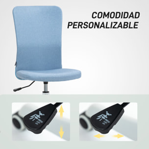 Silla de Escritorio sin Brazos Silla de Oficina Giratoria Tapizado en Lino Sintético con Altura Ajustable para Estudio Dormitorio Tocador Carga 120 kg Azul Claro