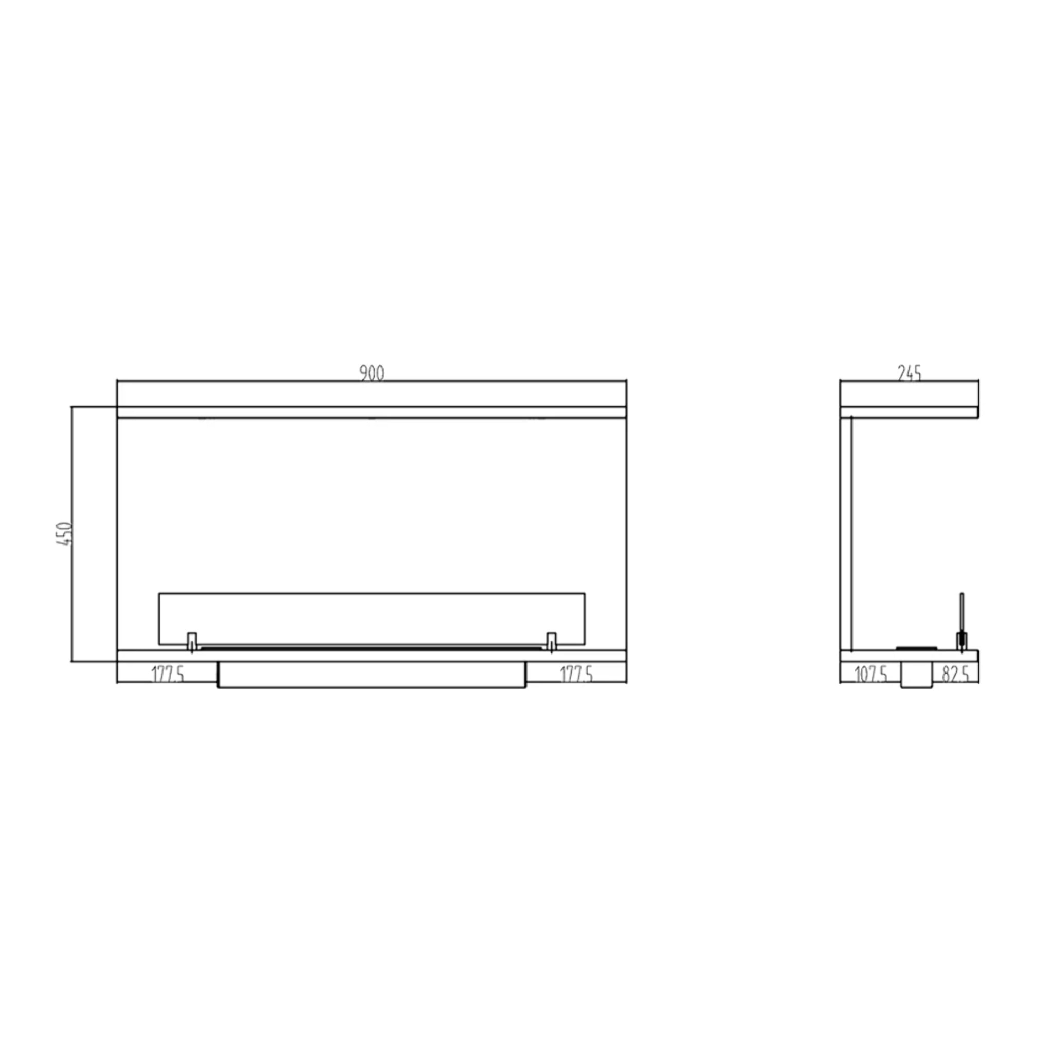 Trevi 90 - Camino a Bioetanolo da Incasso Trifacciale 90x45x24,5 cm con Bruciatore 1,5lt in Acciaio