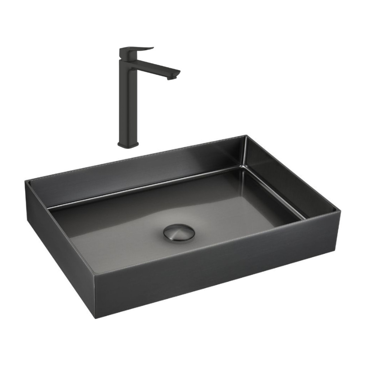 Vasque à poser acier 55x38x10 cm inoxydable 304 Céramia avec bonde + mitigeur lavabo Grohe Dice (TMLBGM1018922430)