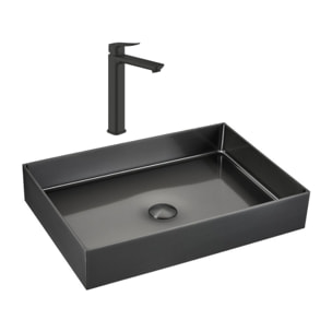 Vasque à poser acier 55x38x10 cm inoxydable 304 Céramia avec bonde + mitigeur lavabo Grohe Dice (TMLBGM1018922430)