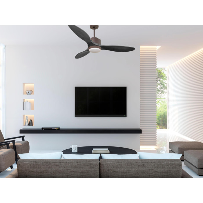 Ventilateur de Plafond ø132 cm avec Wifi Réversible Hypersilence pour 35 m² 40 W Chocolat