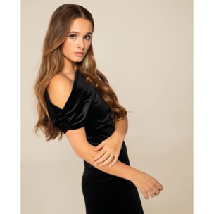 Vestido de terciopelo con escote asimétrico de mujer