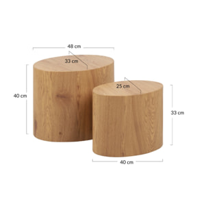Aeryn - lot de 2 tables basses - chêne naturel - 48 et 40 cm - Bois