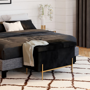Banc coffre avec pieds dorés Loan en velours noir 76cm