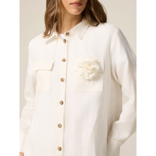 Oltre - Camisa de lino con broche - Blanco