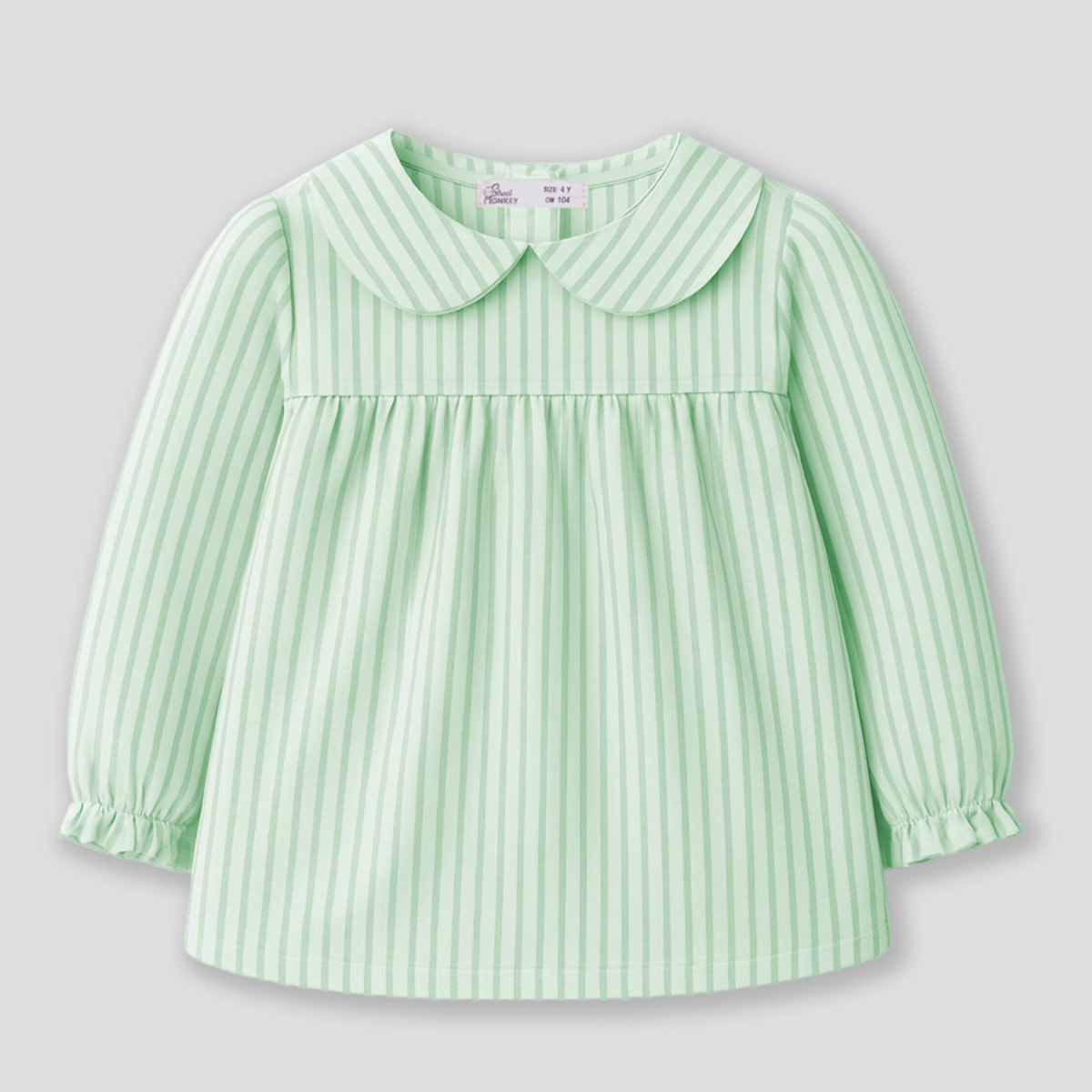Blusa bebé niña blanca de rayas, tejido ligero, cuello bebé y cierre de botón en la espalda | Color: Verde claro | Street Monkey
